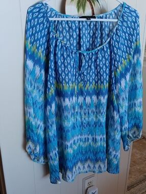 Fred David Blue Teal Ikat Peasant Tunic 2x